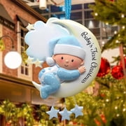 PONPRNGY 1Pc Baby's 1st Christmas Ornament Personalization Baby Boy On Moon Newborn Grandson's First Christmas Godchild