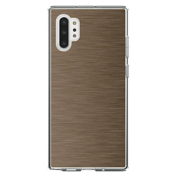 DistinctInk Clear Shockproof Hybrid Case for Galaxy Note 10 PLUS (6.8" Screen) - TPU Bumper, Acrylic Back, Tempered Glass Screen Protector - Brown Stainless Steel Image - Printed Stainless