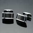 thumbnail image 5 of 2 piezas de gemelos de rayas cuadradas frágil, resistente, clásico, francés, duradero, gemelos para , graduación, boda, profesion, hombre, Esmalte negro, 5 of 5