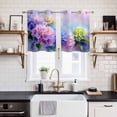 thumbnail image 2 of 2 Panels Kitchen Tier Curtains 39 Inch Length, Pink Purple Floral Grommets Window Treatment Curtain, Spring Hydrangea Flower Fantasy Botanical Thermal Curtains Drapes for Living Room/Bathroom, 2 of 9