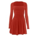 thumbnail image 4 of Women's Square Neck Ruffle Hem Mini Dress Ruched Waist Long Sleeve Corset Short Party Dresses Dress Casual Casual Dresses for Woman Woman Summer Dress Button Dress for Women Wrap around Dresses for, 4 of 5