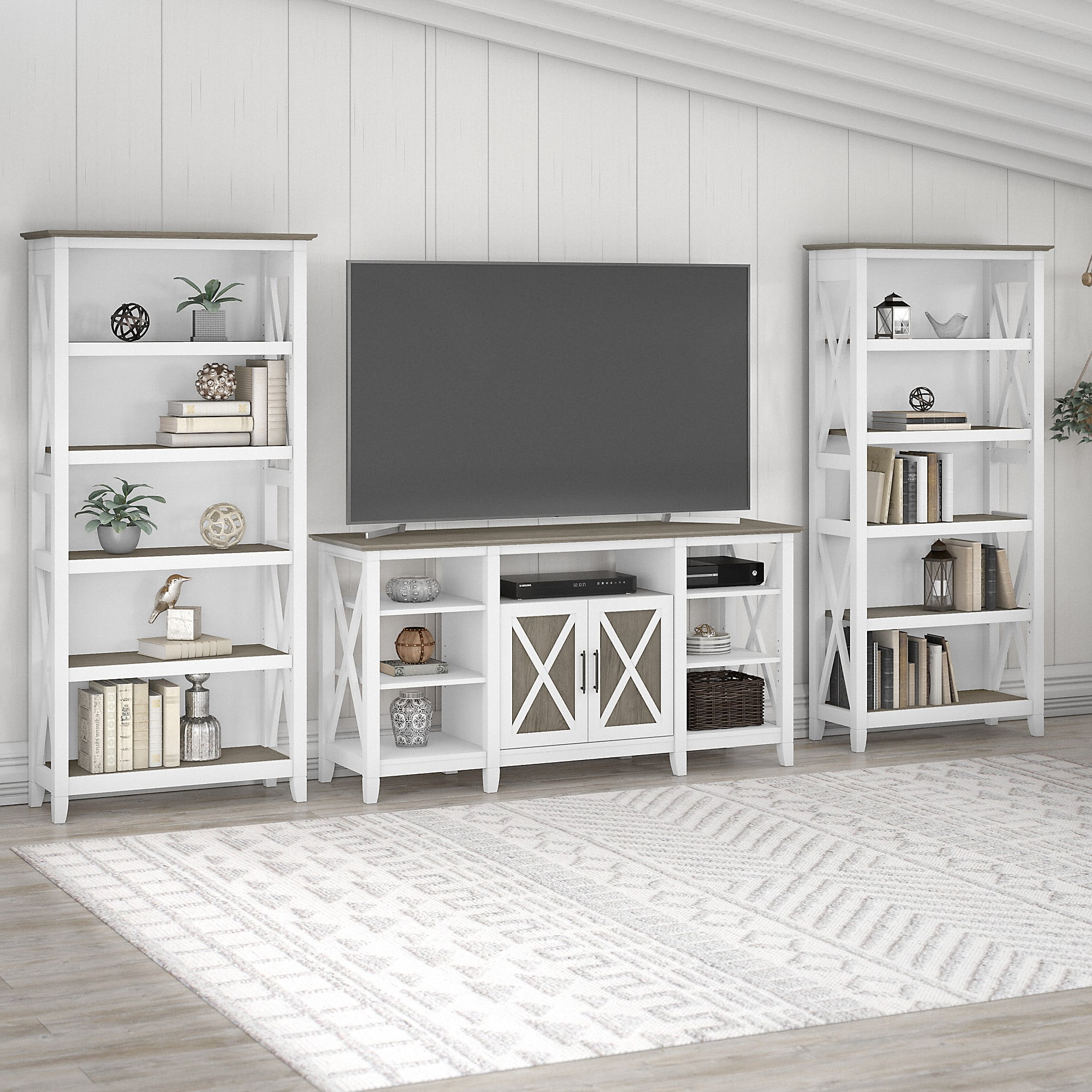 Bush furniture key west tall tv stand with set of 2 bookcases discount