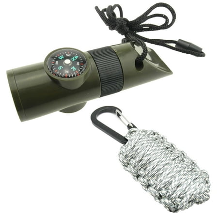 Multifunctional Flashlight TrendBox Multifunctional Survival Paracord Kit (Digital Gray) + Emergency 7 in 1 Whistle with Compass Magnifier LED Flashlight Thermometer For Camping Hiking ()