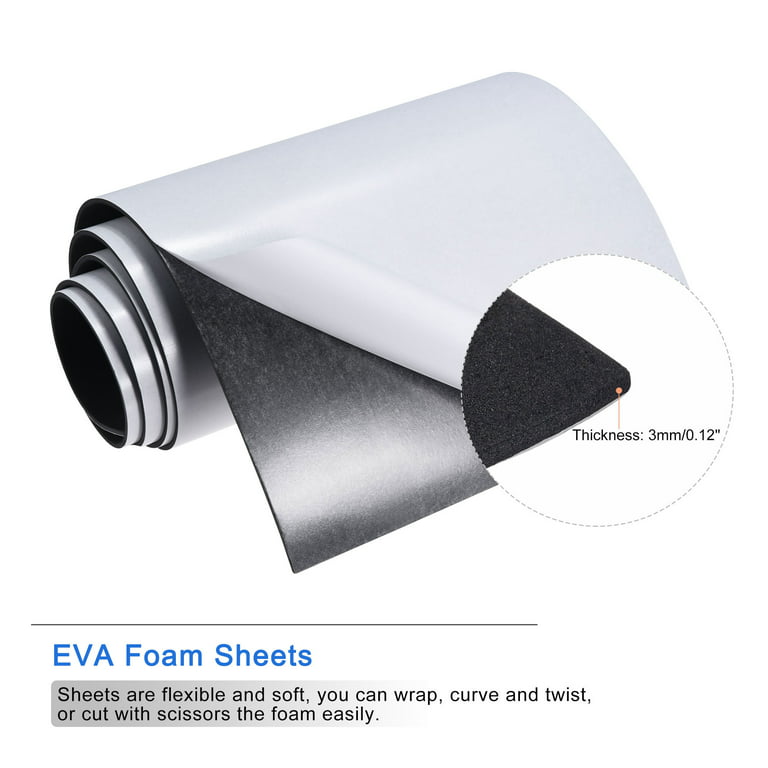 Uxcell EVA Foam Sheets Black Self Adhesive Back 6.56ft x 11.8 Inch 2mm  Thickness