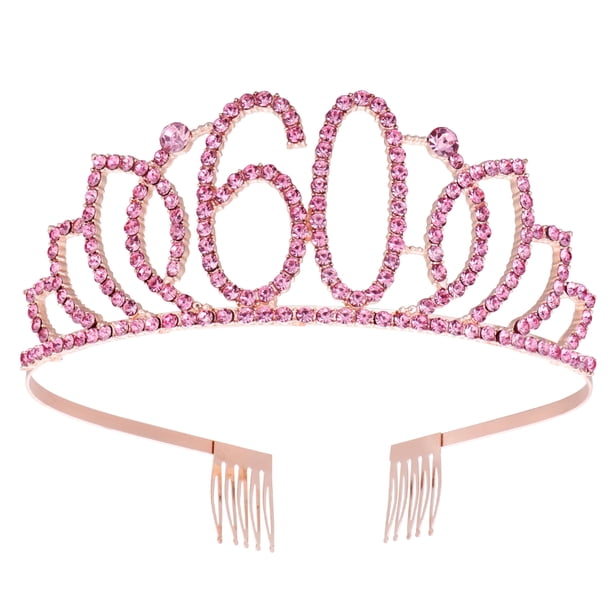 Corona con números, decoración creativa para tarta de cumpleaños, elegante tocado, accesorio para el cabello para mujeres y niñas (oro rosa 60)