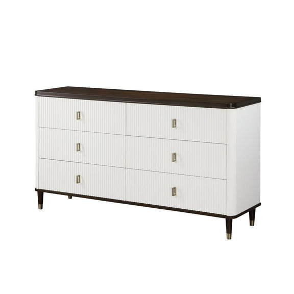 Acme Furniture Carena Wooden 6-Drawer Dresser with Jewelry Tray in White and Brown