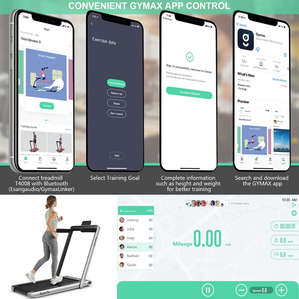 Spaco Walking Machine, Treadmill, 2.25 HP 2-in-1 Folding Walking Pad Treadmill with Dual Display and App Control