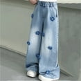 thumbnail image 2 of HCPDER Cute Jeans For Teens Girls Clothing Girls Jeans Cargo Pants Baggy Wide Leg High Elastic Waistband Kids Straight Denim Pant With Pockets Youth 10-11 Years, 2 of 9