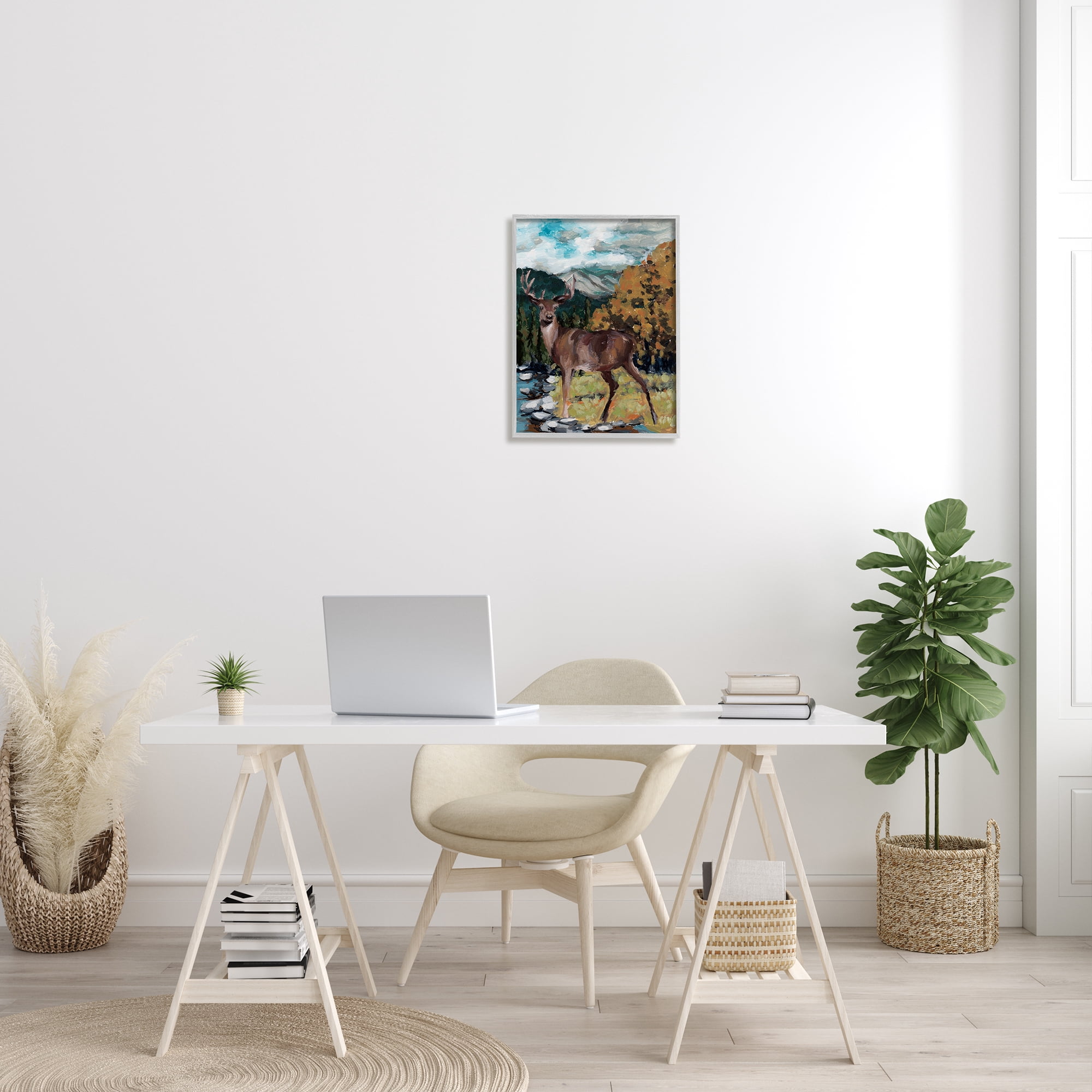 Stupell Rustic Wildlife Deer Painting Animals & Insects Painting Gray Framed Art Print Wall Art