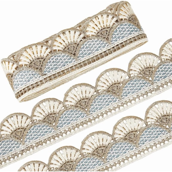 2.7 Yards Blue Metallic Venice Lace Trim Gold Scallop Edge Embroidery Fringe Ribbon 1.8 Inch Wide Vintage Edging Trimming Fabric for Sewing Wedding Bridal Dress Tassel Trims Clothes