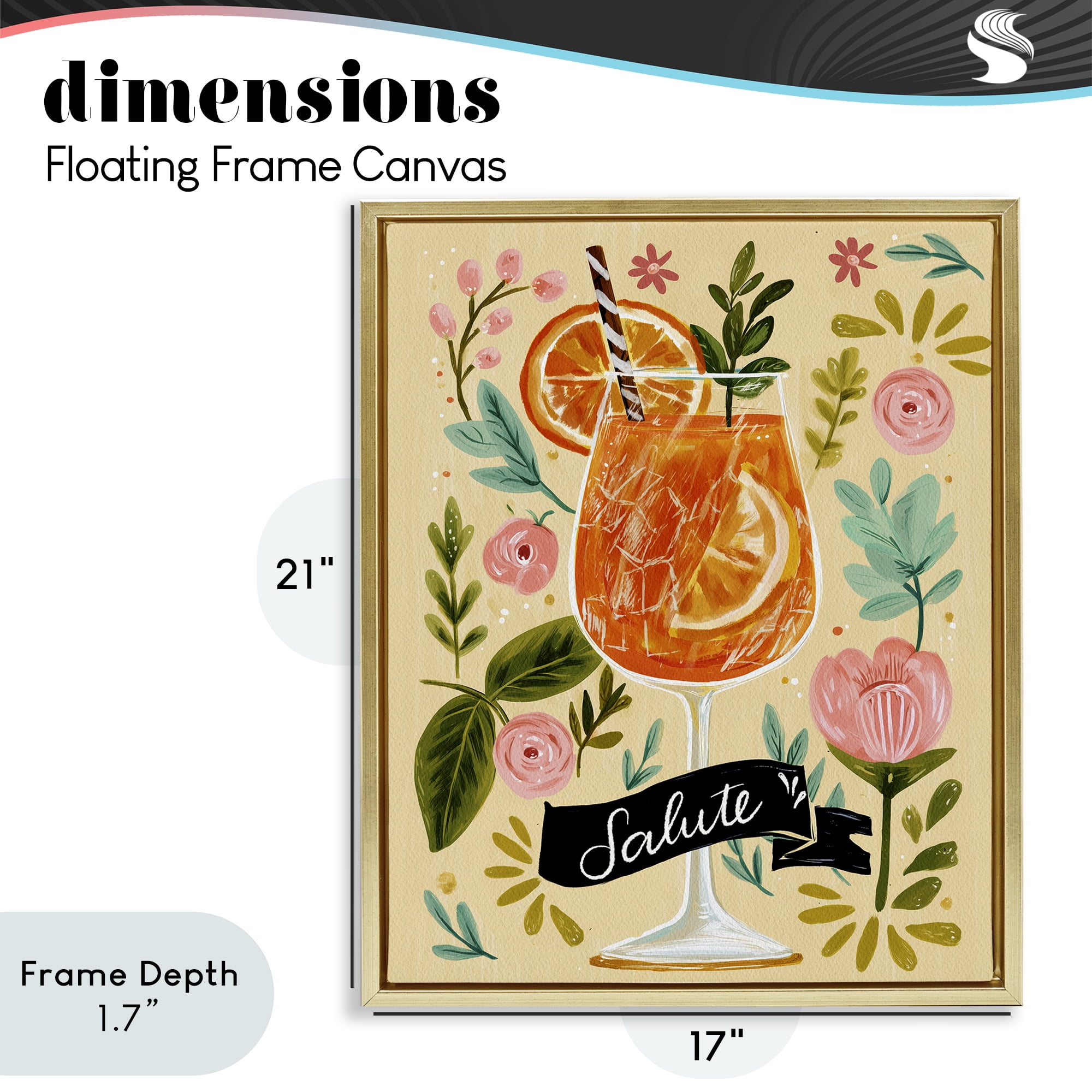 Stupell Industries Salute Citrus Cocktail Gold Framed Floater Canvas Wall Art, design by Yen