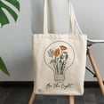 thumbnail image 2 of Be the Light with Hand Drawn Bulb & Flowers Art Merch Gift, 12oz Canvas Tote Bag, 2 of 3
