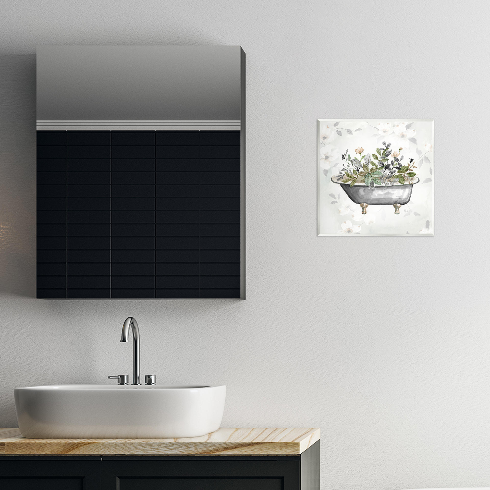 Stupell Industries Leaf Patterned Tub Typography Painting Unframed Art Print Wall Art, 12 x 12