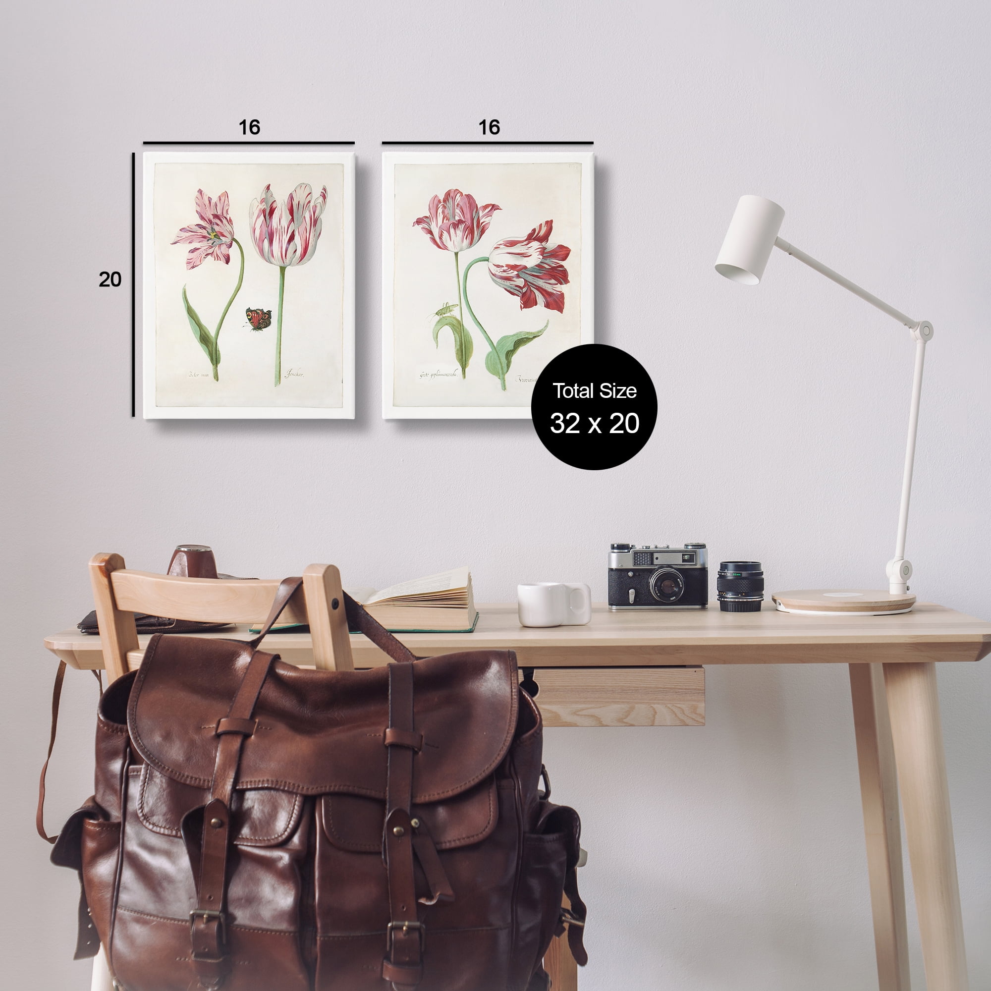 Stupell Industries Vintage Tulip & Insect Studies Floral & Botanical Painting Wrapped Canvas Art Print Wall Art, 16 x 20, Set of 2
