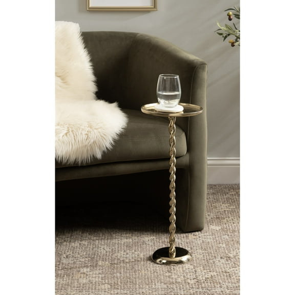 Kate and Laurel Ropa Transitional Round Pedestal Drink Table, 9 x 9 x 22, Gold, Decorative Cast Aluminum Mini Table with Spiral Rope Design for Use as Indoor Plant Stand or Living Room Accent