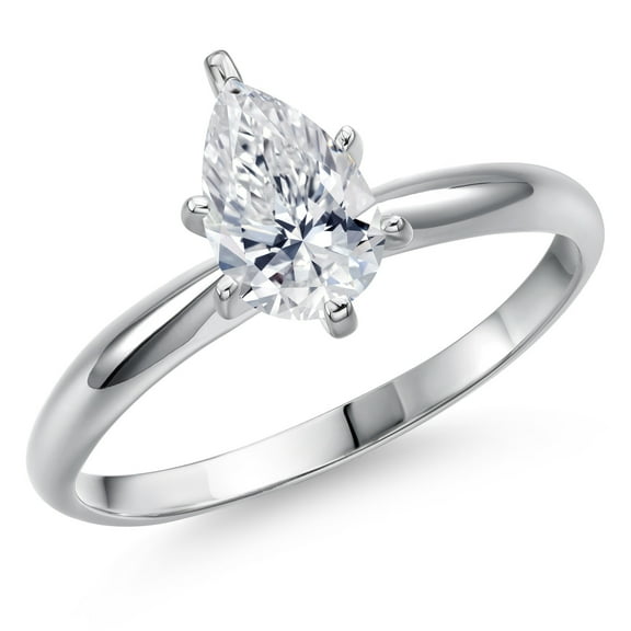 Gem Stone King 14K White Gold Lab Grown Diamond Engagement Ring for Women | 0.73 Cttw | Pear Shape 8X5MM | Gemstone April Birthstone | DEF Color | VVS-VS Clarity (Size 5)