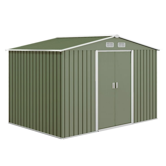 Metal Garden Shed 9x6 ft, Outdoor Storage Shed with Double Doors & Vents - Green