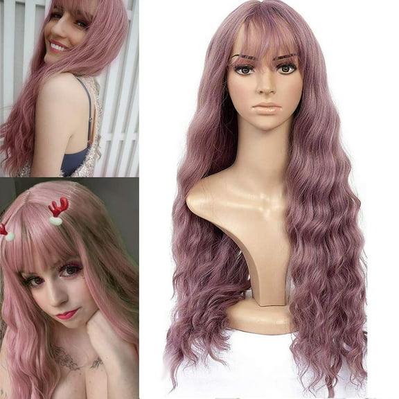 DOPI Women Girl Long Curly Synthetic Wig Quality Hair Natural Taro Purple Party