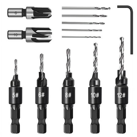 Countersink Drill Bit Set, Woodworking Chamfer Adjustable Tools on Counter Sink Holes with 1/4inch Hex Shank