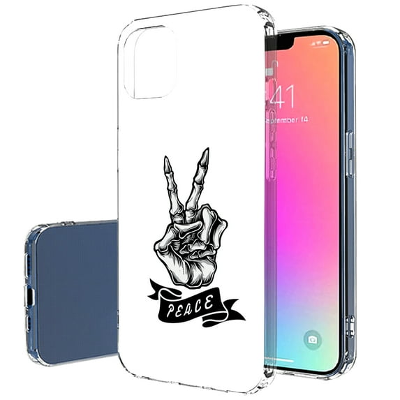 TalkingCase Slim Case for Apple iPhone 14, Slim Thin Gel Tpu Cover, Peace Skeleton Hand Print, Light Weight, Flexible, Soft, Anti-Scratch, Printed in USA