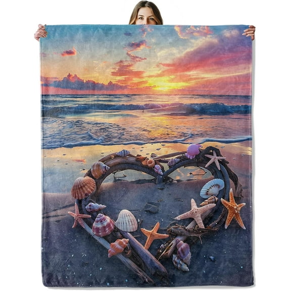 Beach Sunset Throw Blanket for Girls Boys Kids Adults, 50×60 inch, Cozy Flannel Blanket for Bedroom, Camping, Couch, Room Decor, Fuzzy Warm Soft Gifts