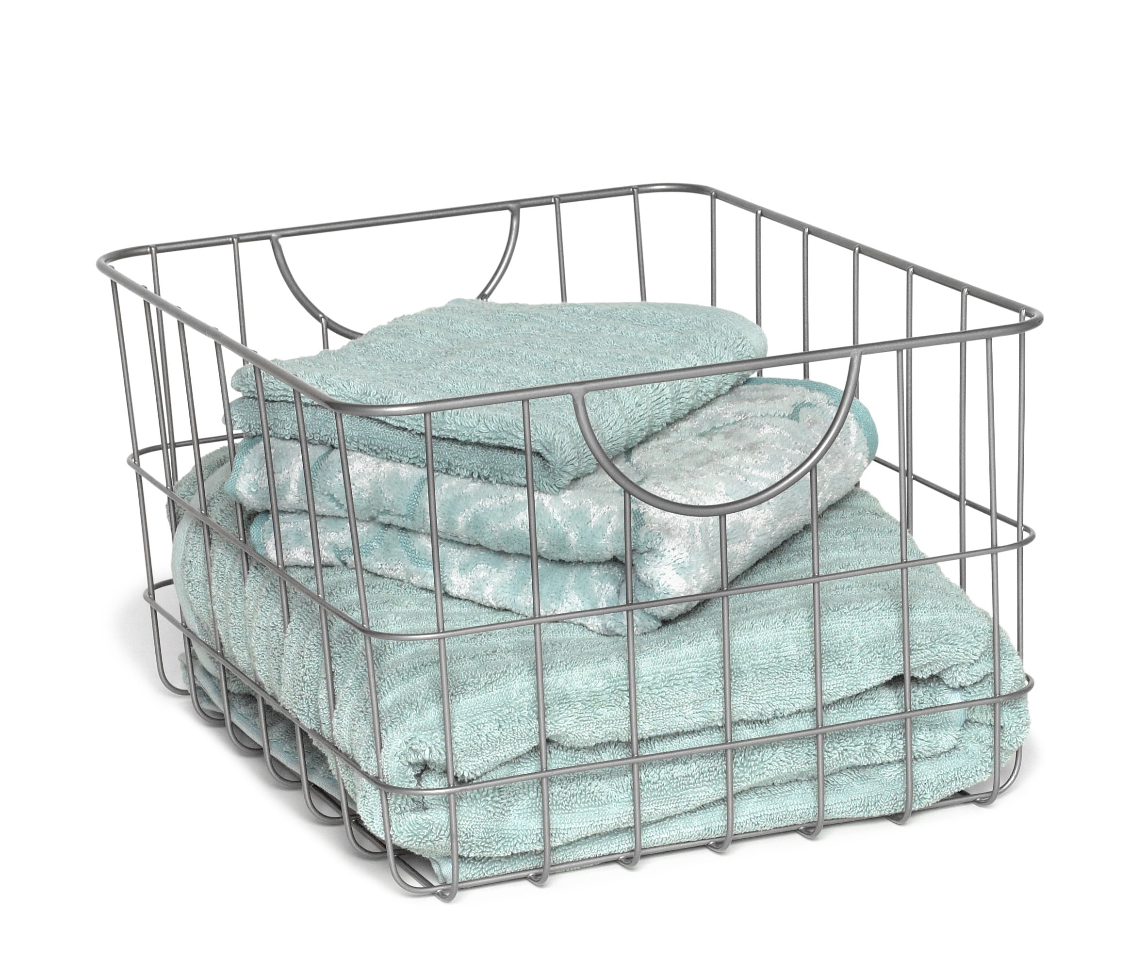 Spectrum Diversified Steel Utility Wire Storage Basket with Curved Easy Grab Handles, Satin Nickel