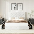 thumbnail image 2 of Amolife Full Bed Frame with 4 Storage Drawers and Faux Leather Headboard, White, 2 of 7