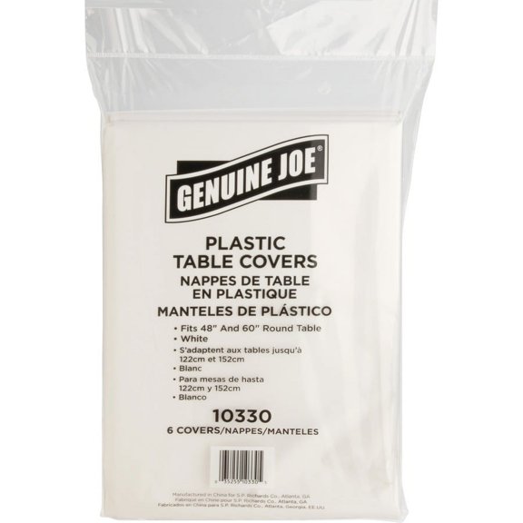 Genuine Joe Plastic Round Tablecovers - 84" Diameter - Plastic - White - 6 / Pack | Bundle of 2 Packs