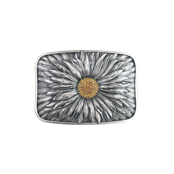 Jean's Friend Vintage Silver Plated Rhinestones Blooming Daisy Bling Belt Buckle