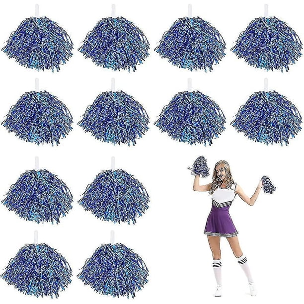 Pompones Animadora Metálicos Verde - 24 Unidades, 32 Cm - Plástico Con Lámina Metalizada - Para Fiestas, Eventos Deportivos