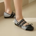 thumbnail image 4 of HomeDM Women's Low Block Heels Mary Jane Shoes Closed Round Toe Buckle Strap Wedding Party Dress Shoes, Black Size 6.5, 4 of 6
