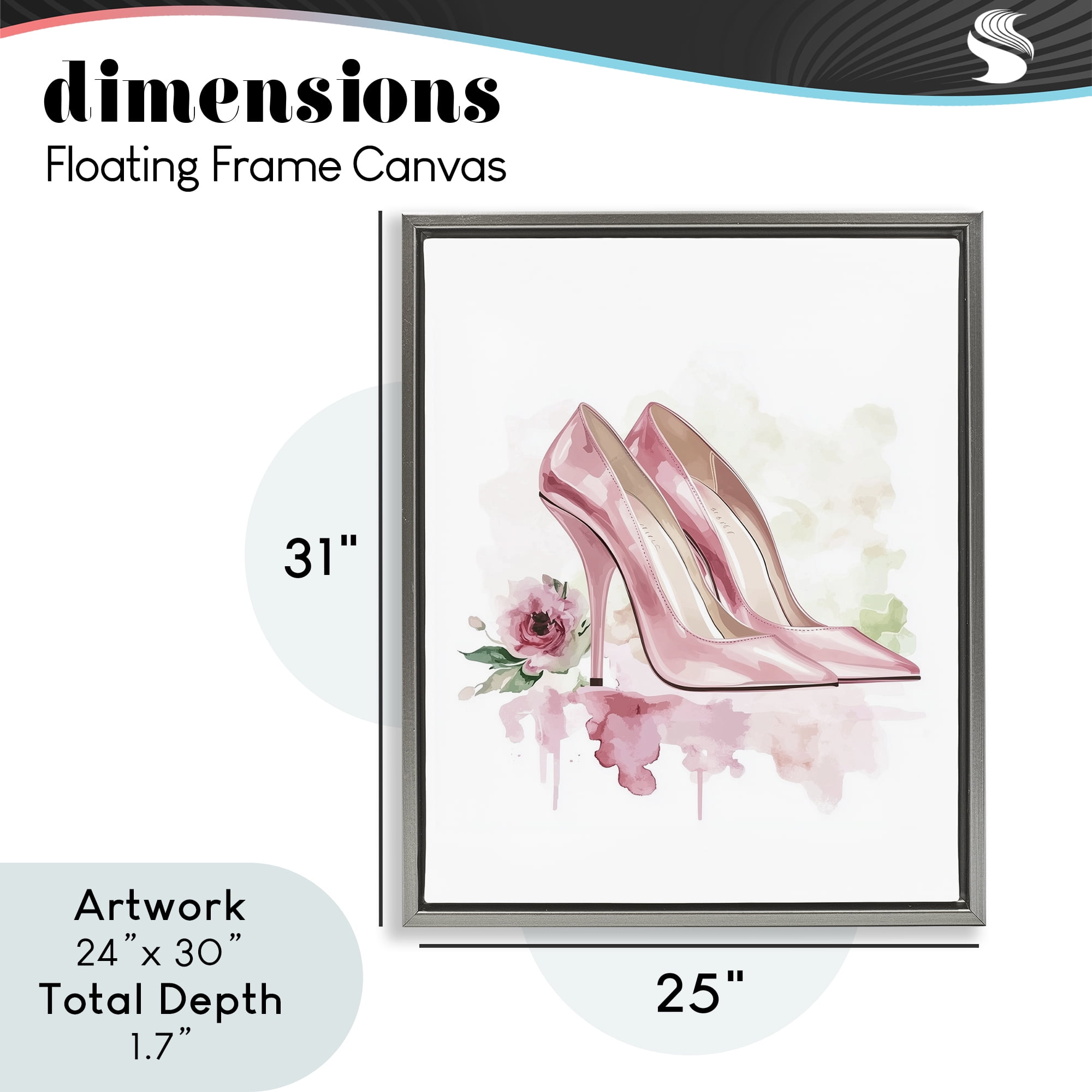 Rosy Pastel Heels Gray Framed Floater Canvas Wall Art, design by Christine Simpson Art