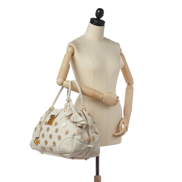 used Unisex Pre-owned Authenticated Louis Vuitton Polka Dots Panama Bowly Canvas Fabric White Tote Bag, Adult Unisex, Size: Medium