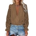 thumbnail image 3 of Top De Manga Larga De Encaje Para Mujer, Blusa De Encaje Para Mujer Suave, Elegante, Cómoda, Elegante Para Ir De Compras ANGGREK Marrón 2XL, 3 of 6