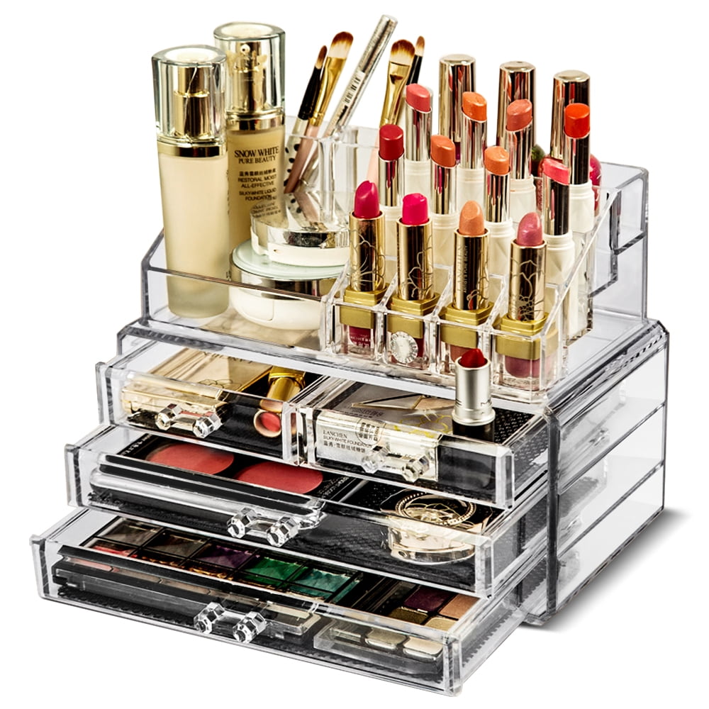 Makeup Organizer Cosmetic Jewelry Box Storage Holder Case Container Acrylic Display 2 Pieces