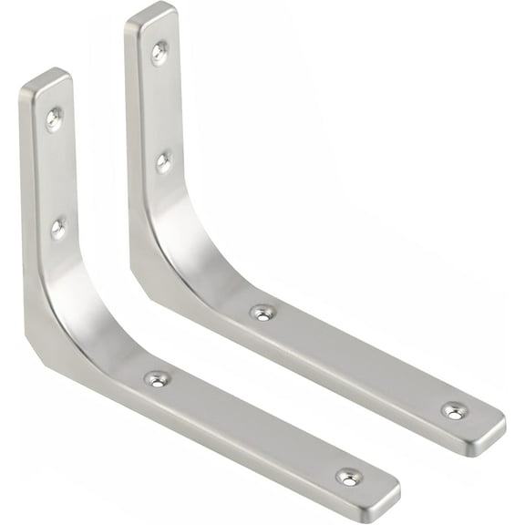Stainless Steel Shelf Brackets Wall Brackets for Shelves Shelf Support Angle Bracket 200mm x 150mm Heavy Duty L Brackets Brushed Nickel, 2 Pcs, EJR200LS-2P