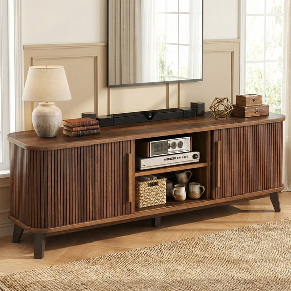 knoworld Mid-Century Modern 66" TV Stand for TVs up to 80", Walnut