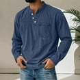 thumbnail image 2 of Men's Henley Neck Shirt Classic Distressed Long Sleeve Button Stand Collar Shirts Casual Washed Tops with Pocket, 2 of 5