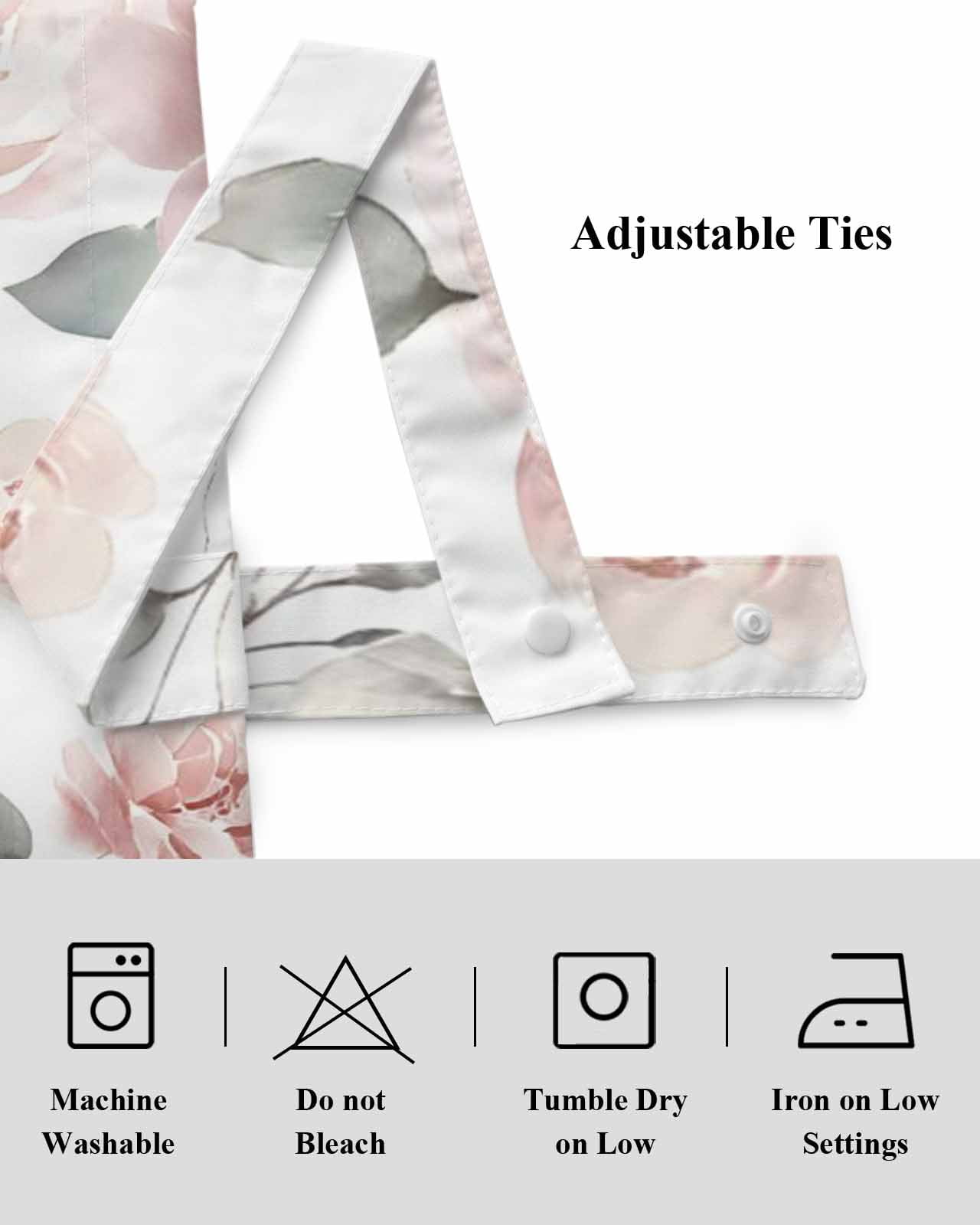 Light Pink Flowers Tie Up Valances Curtain, Adjustable Kitchen Gray Leaf Spring Floral Farm Plant Valances for Windows Decor, Rod Pocket Short Curtains Set for Bedroom/Bathroom, 54"x18"