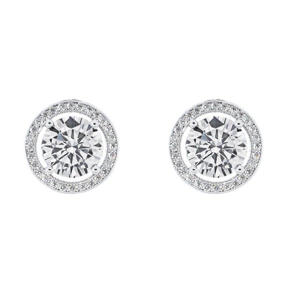 18k White Gold Plated Halo Stud Earrings with Simulated Diamonds Gift for Women