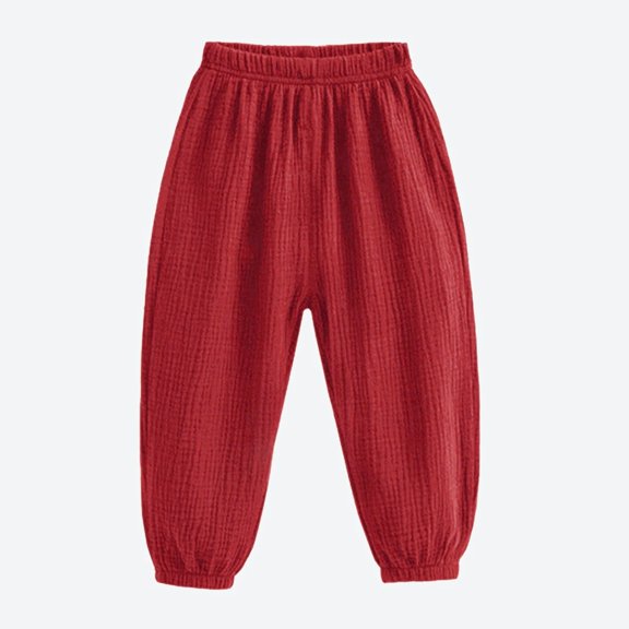 Krdevn Kids' Cotton Gauze Harem Pants, Breathable Loose-Fit Trousers for Boys & Girls,Brick Red