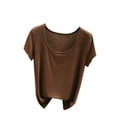 thumbnail image 2 of ALLLIST Going Out Tops for Women Brown Short Sleeve Scoop Neck Casual Solid T-Shirts Spring Blouses XXL, 2 of 3