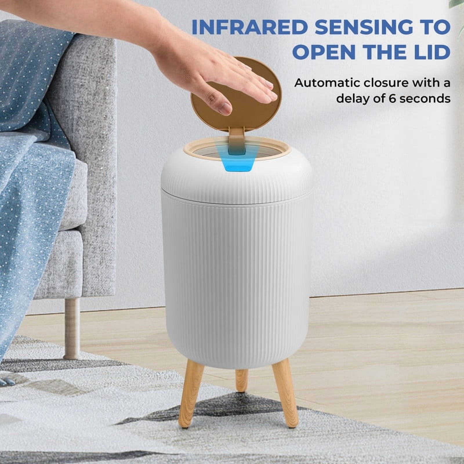 Touchless Automatic Trash Can 10L, Motion Sensor Smart Bin, Waterproof for Kitchen & Bathroom (White)