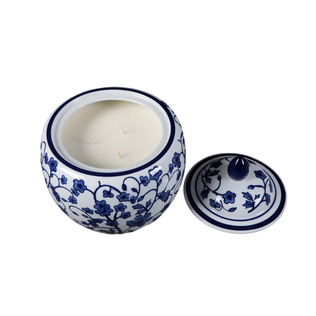 8" Chinoiserie Ceramic Ginger Jar Candle – 61oz Peony Scent
