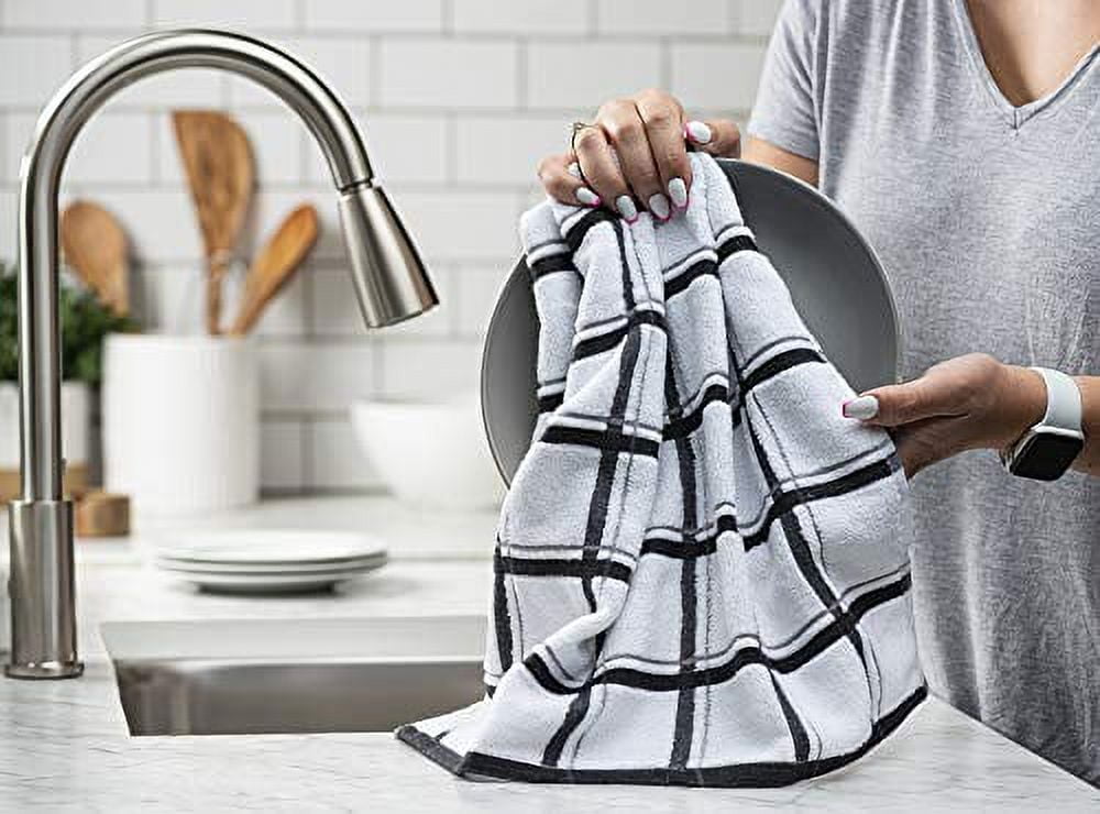 Premium Kitchen Towels (16x 28, 6 Pack) Large Cotton Kitchen Hand Towels  Chef Weave Design 380 GSM Highly Absorbent Tea Towels Set With Hanging Loop  Grey 