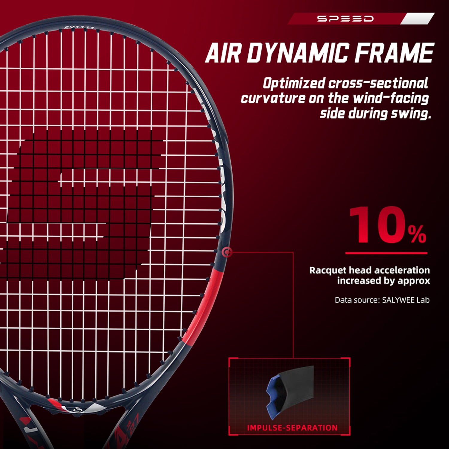 SALYWEE Alpha Control Tennis Racquet, Full Carbon Fiber, 102 sq.in. Head Size, 16x19 Strung, Lightweight 273±7g Unstrung, One-piece Molding for Precision & Power