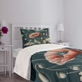 thumbnail image 2 of Ambesonne Vintage Quilted Bedspread Set 2 Pcs, Jungle Greenery Poppy Print, Twin Size, Dark Teal Soft Blue, 2 of 4