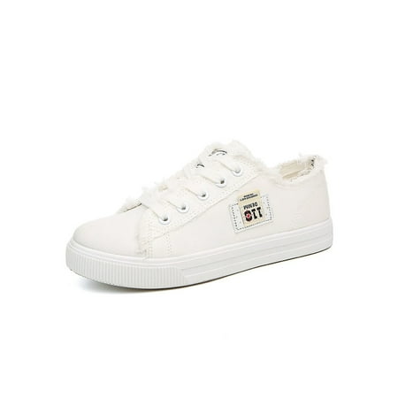 

Wazshop Ladies Flats Lace Up Casual Shoes Comfort Canvas Sneakers Lightweight Non-Slip Walking Shoe Womens Breathable White 6