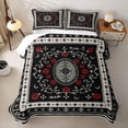 thumbnail image 2 of Homewish Gothic Rose Quilt Full, Bohemian Flower Full Bedspread Sets, Black Red Gray White, 3 Pieces 1 Bedspread and 2 Pillowcases, 2 of 7