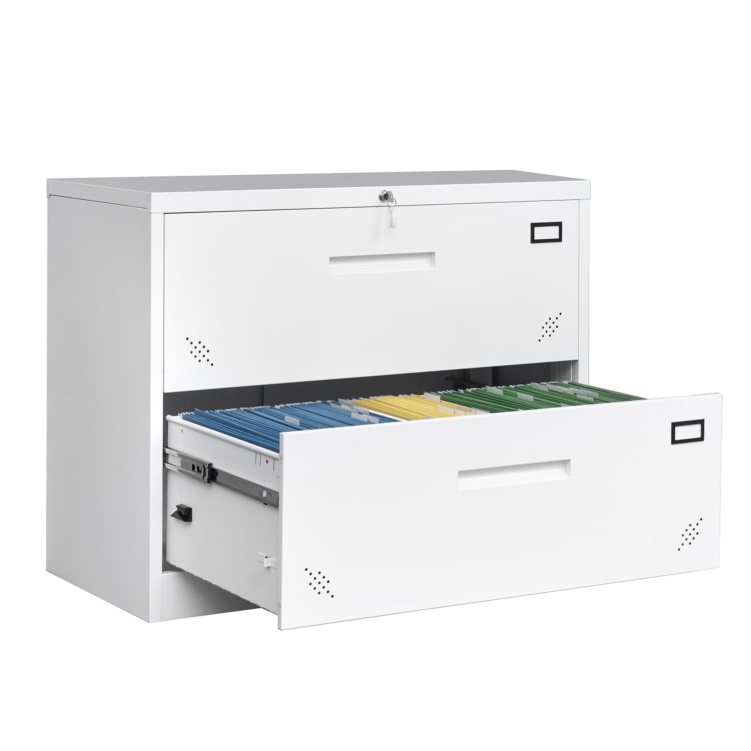 Kadyn Lateral File Storage Cabinet, 2 Drawer Filing Cabinet for Legal/Letter A4 Size, Steel Office Wide File Cabinet with Lock, White Kadyn Lateral File Storage Cabinet, 2 Drawer Filing Cabinet for Legal/Letter A4 Size, Steel Office Wide File Cabinet with Lock, White